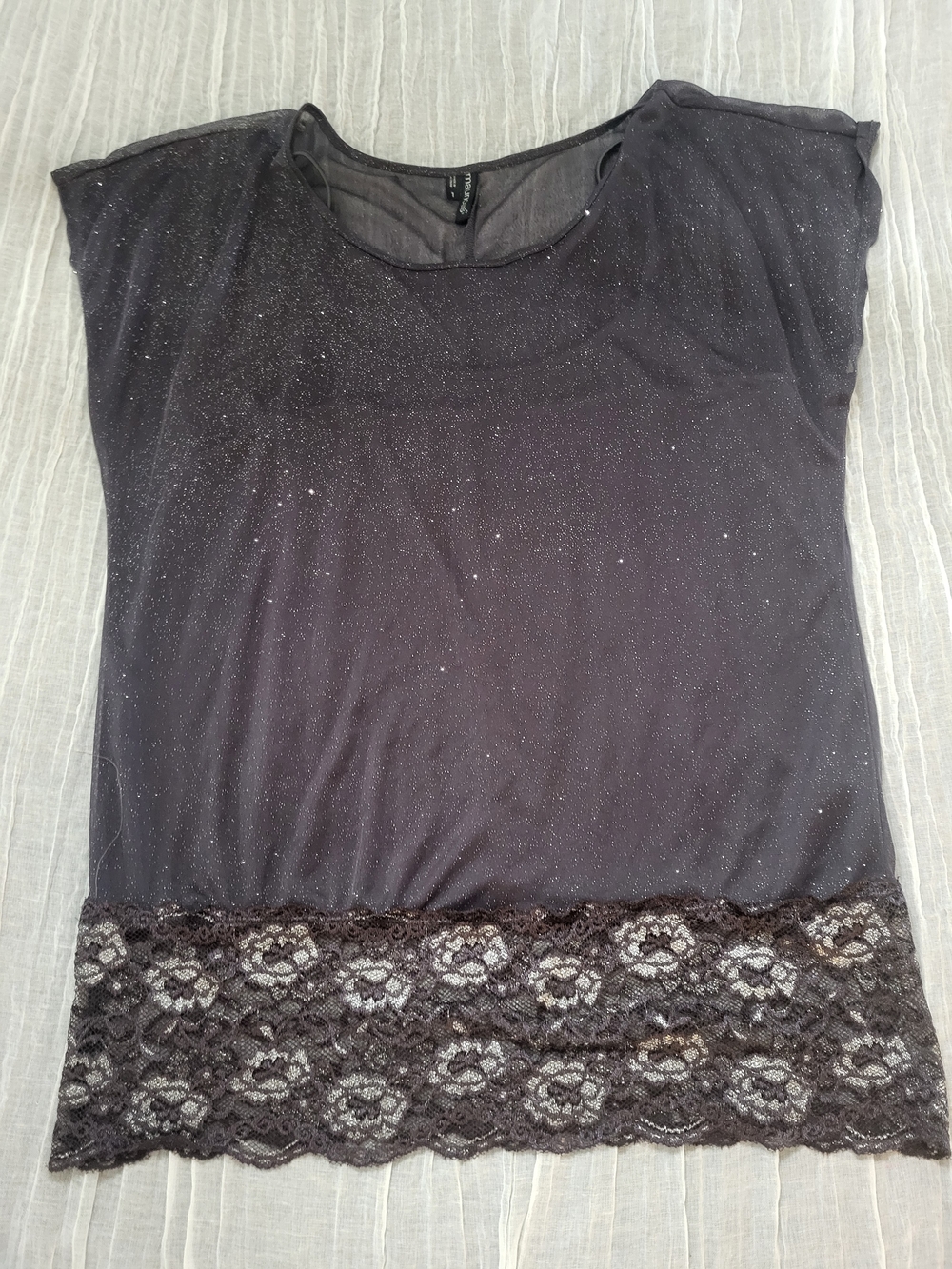Maurices 1x Black Sparkle Lace-Hem Top